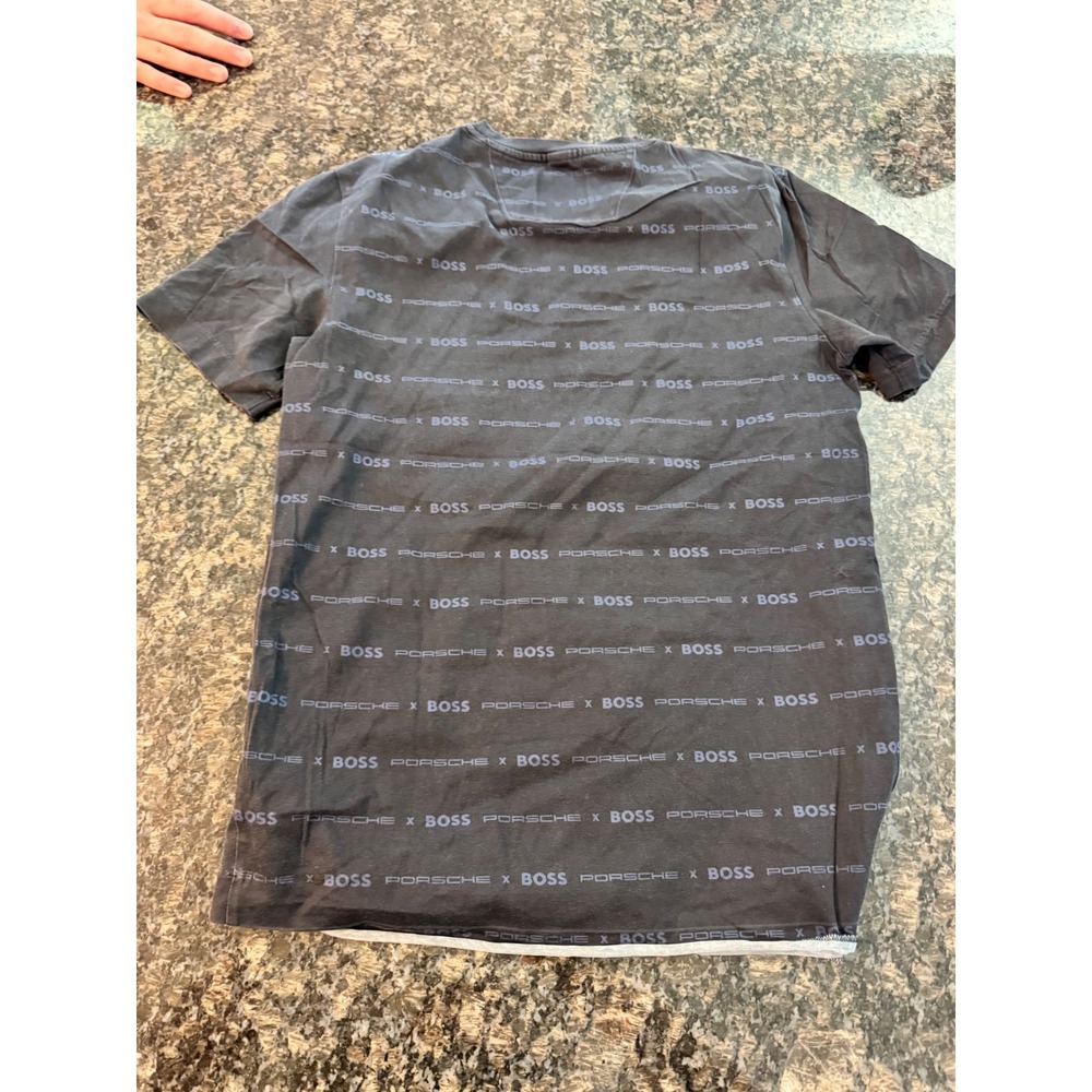 Porsche x BOSS Hugo Boss Slim Fit Mercerised Cotton Logo T-Shirt Charcoal Grey S